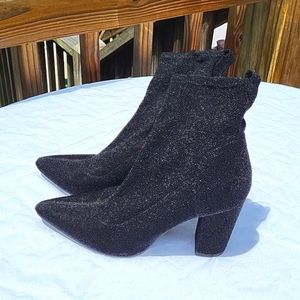 Ladies black & silver shimmery ankle boots, stretchy around ankles, sz 41 (9.5)